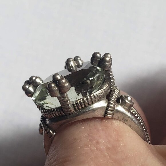 Stunning Sterling Silver Cocktail Ring Pale Blue Green Stone Signed JL - Picture 9 of 11